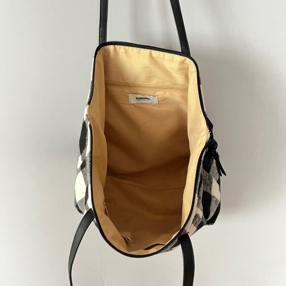 Sonoma Checkered Winter Tote Bag Black and White - Picture 5 of 9